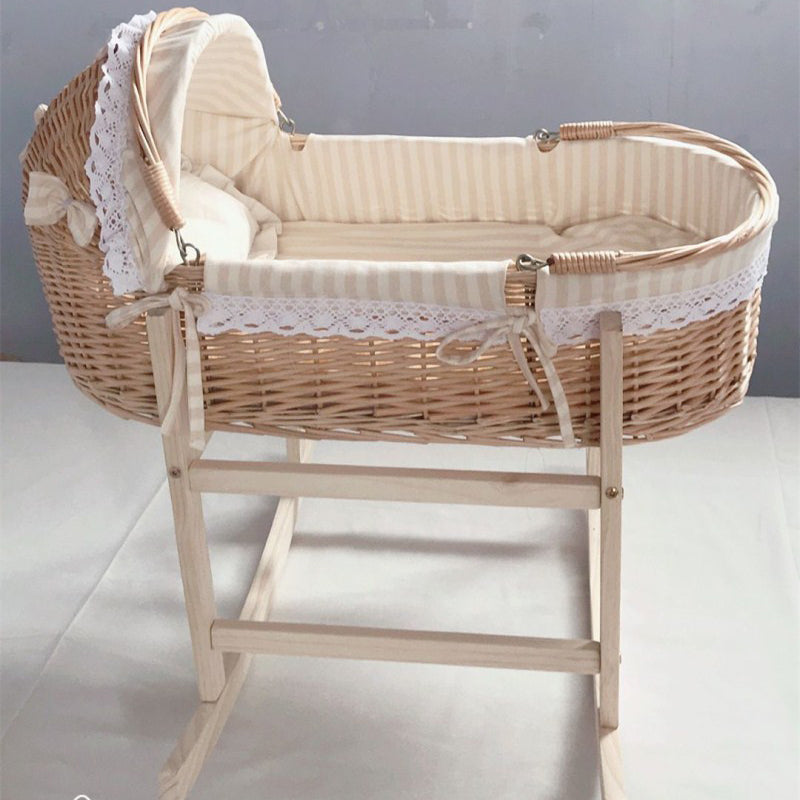 Newborn Wicker Co-Sleeper & Bedside Bassinets with 4 Wheels Rectangle Side Crib