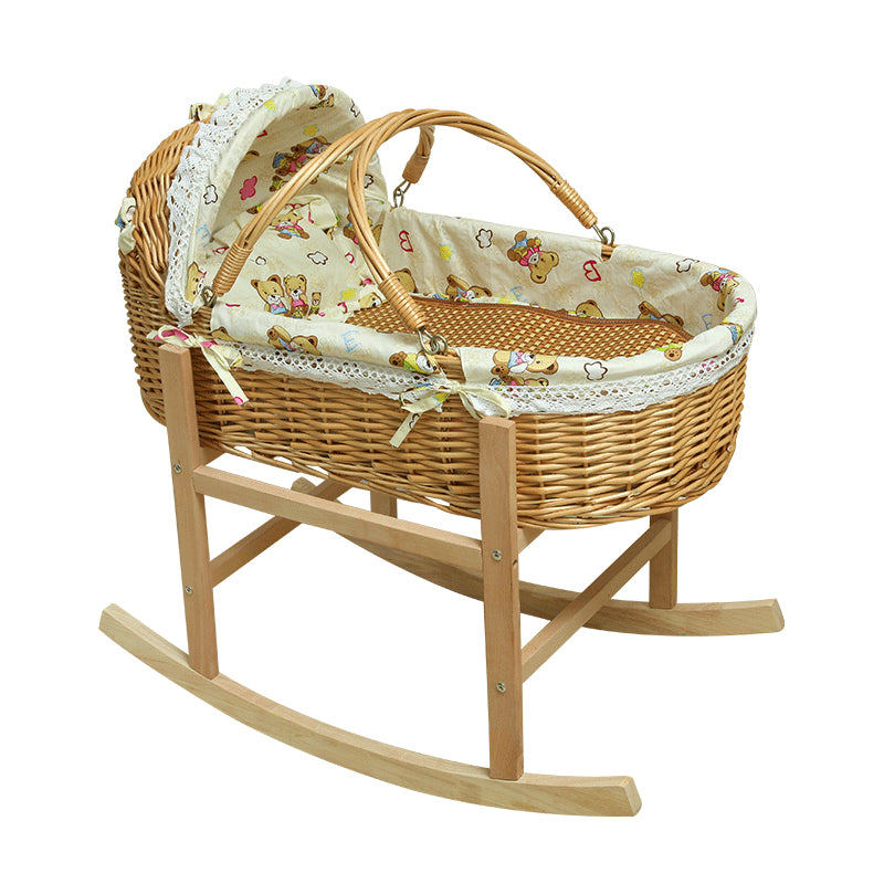 Newborn Wicker Co-Sleeper & Bedside Bassinets with 4 Wheels Rectangle Side Crib