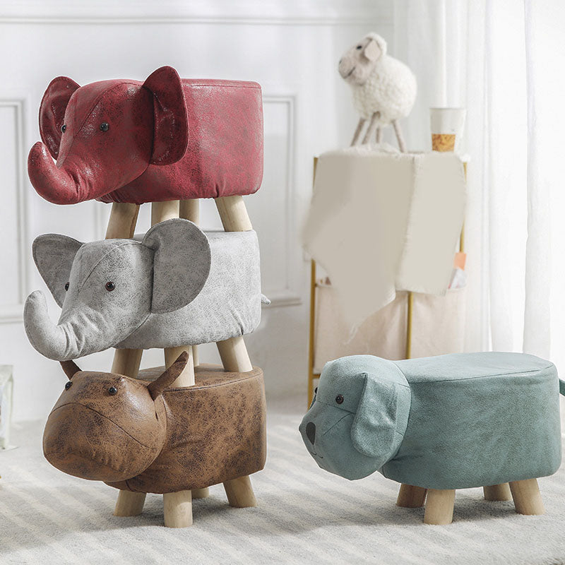 Modern Pouf Ottoman Faux Leather Water Resistant Upholstered Animal Shape Ottoman