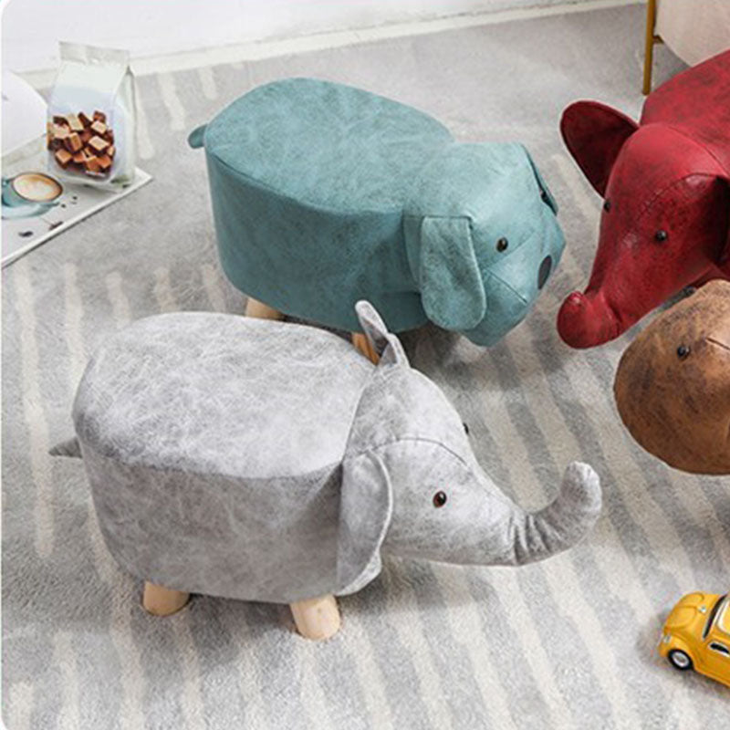 Modern Pouf Ottoman Faux Leather Water Resistant Upholstered Animal Shape Ottoman