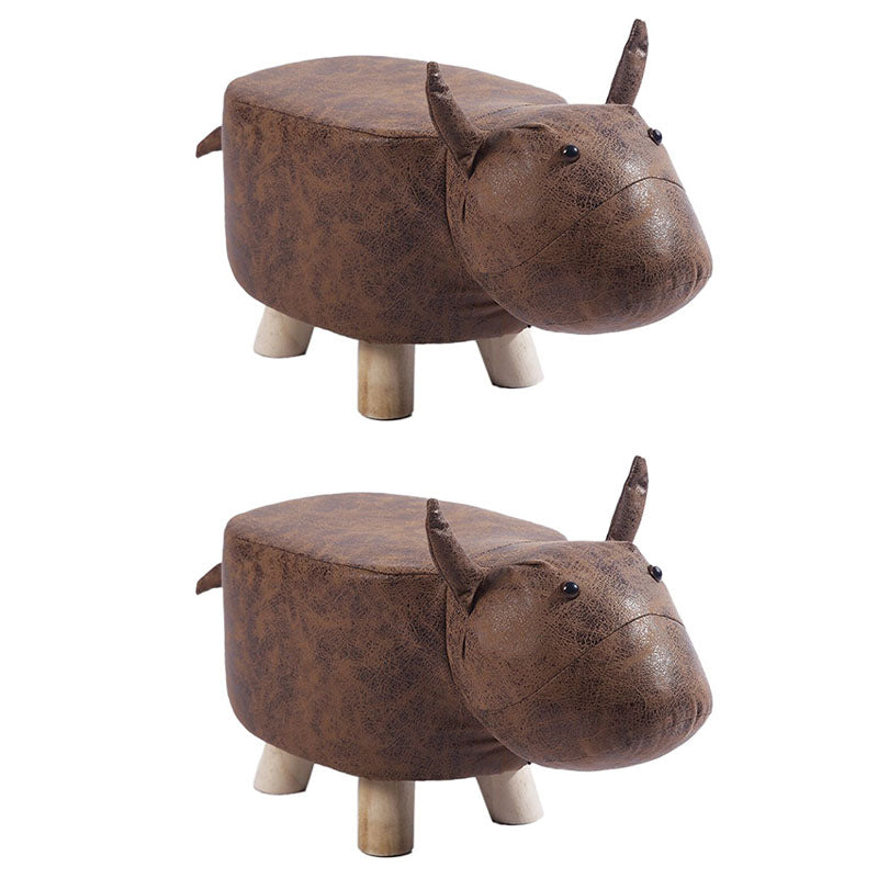 Modern Pouf Ottoman Faux Leather Water Resistant Upholstered Animal Shape Ottoman