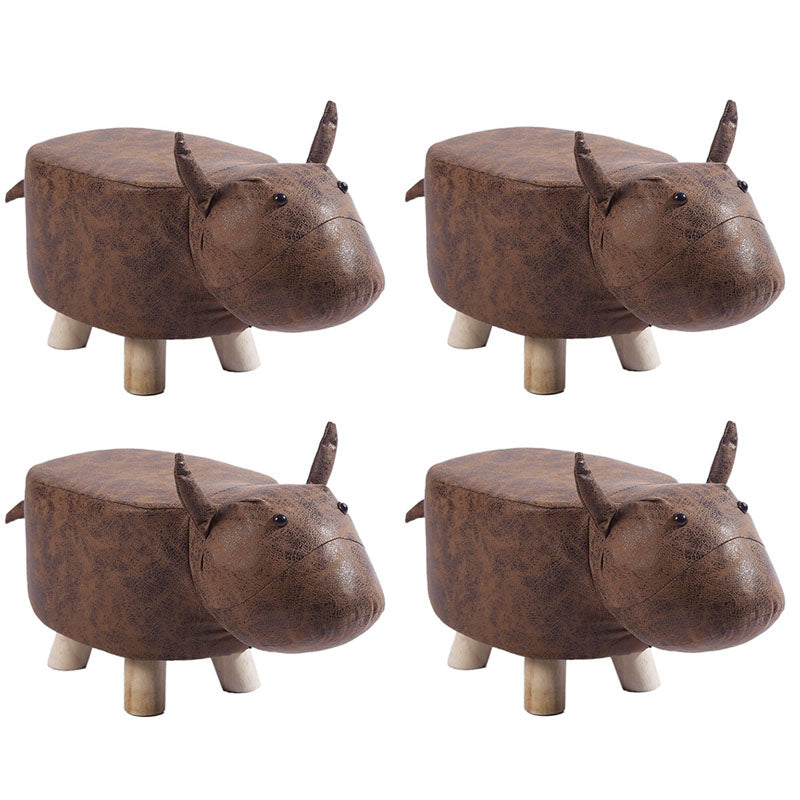 Modern Pouf Ottoman Faux Leather Water Resistant Upholstered Animal Shape Ottoman