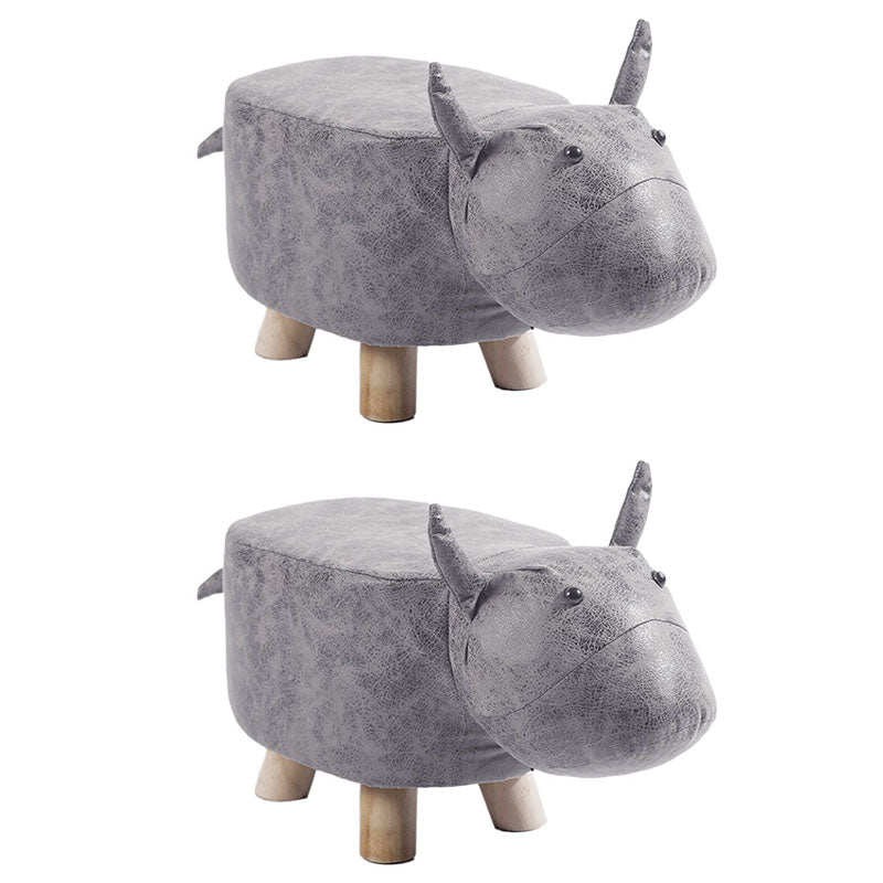 Modern Pouf Ottoman Faux Leather Water Resistant Upholstered Animal Shape Ottoman