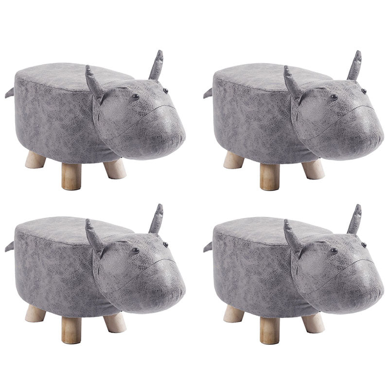 Modern Pouf Ottoman Faux Leather Water Resistant Upholstered Animal Shape Ottoman