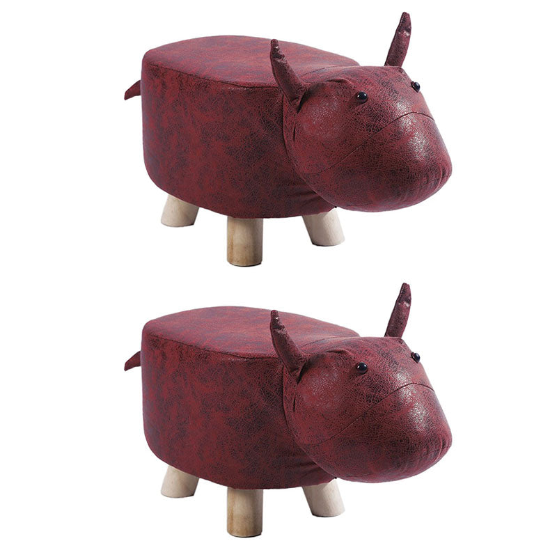 Modern Pouf Ottoman Faux Leather Water Resistant Upholstered Animal Shape Ottoman