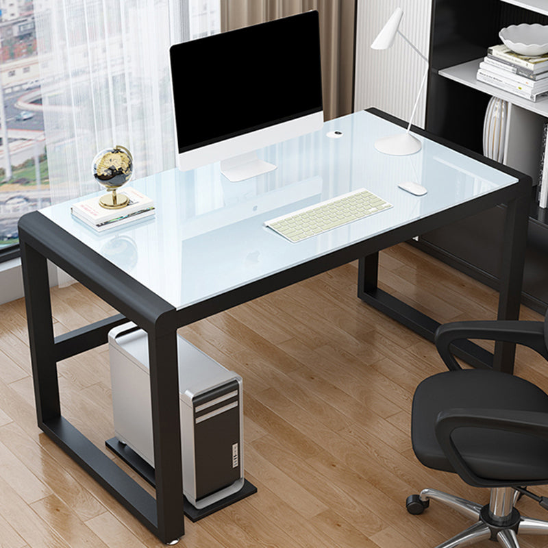 Contemporary Glass Top Computer Desk Sled Base 29.53-inch Tall Gaming Desk