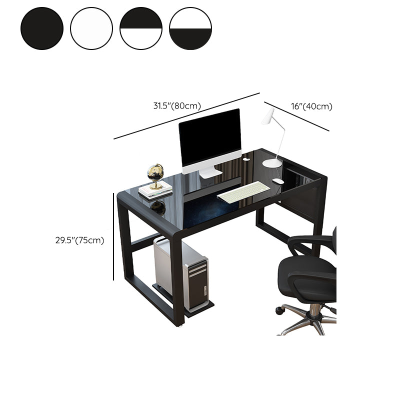 Contemporary Glass Top Computer Desk Sled Base 29.53-inch Tall Gaming Desk