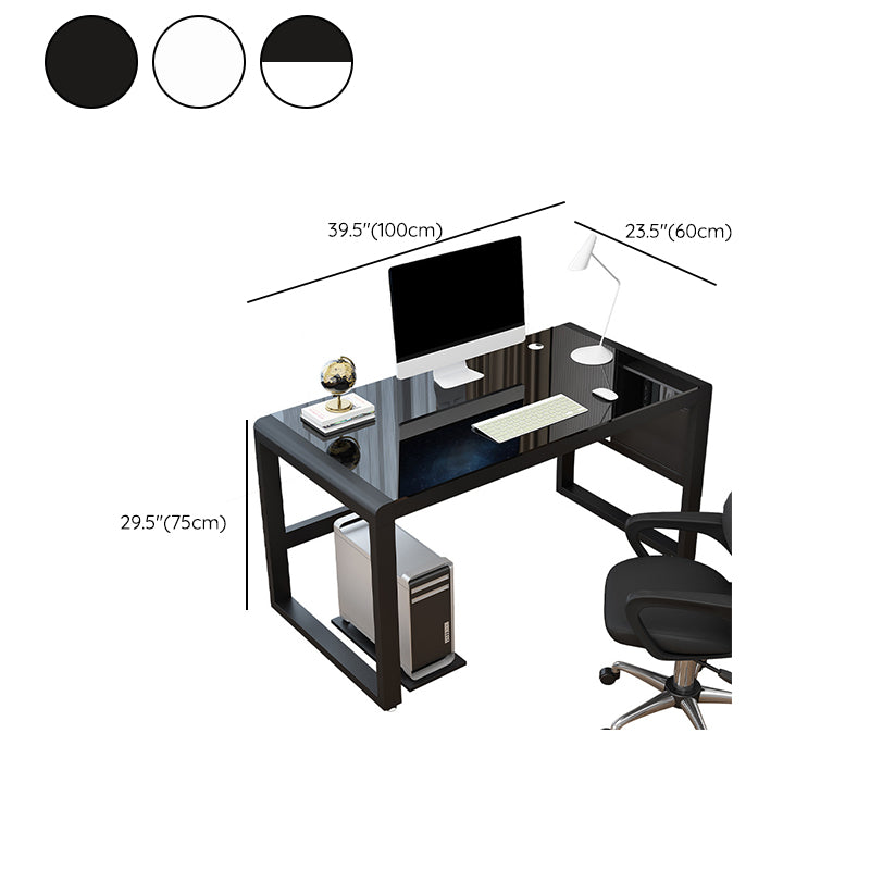 Contemporary Glass Top Computer Desk Sled Base 29.53-inch Tall Gaming Desk