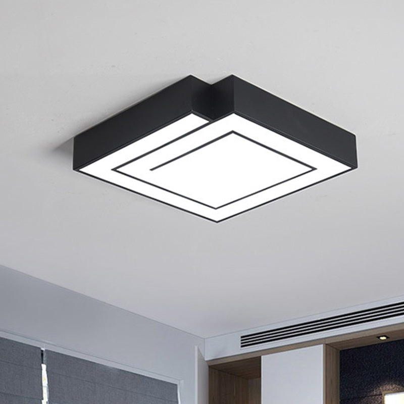 Lampada da soffitto a incasso a LED quadrata in ferro da 18"/21,5" semplice in bianco/nero per camera da letto, luce bianca/calda