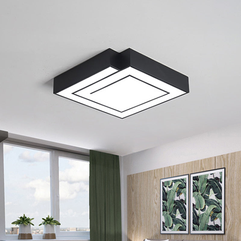 Lampada da soffitto a incasso a LED quadrata in ferro da 18"/21,5" semplice in bianco/nero per camera da letto, luce bianca/calda