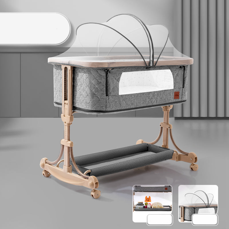 Metal Rectangle Bedside Crib Gliding Folding Crib Cradle for Baby and Toddler