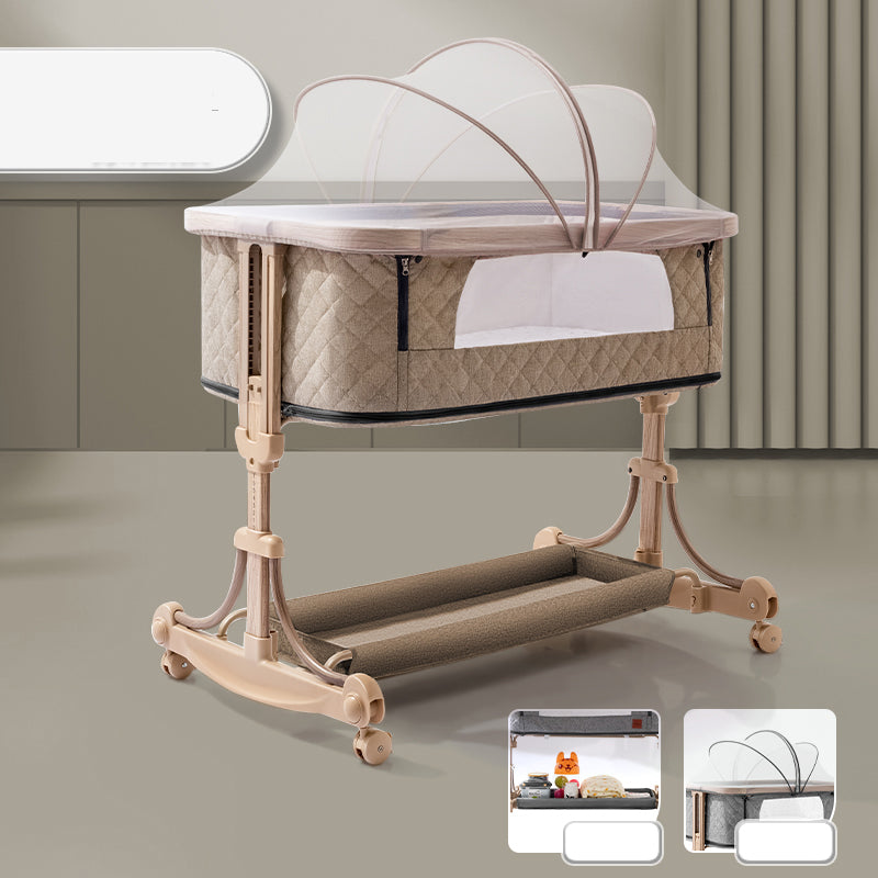 Metal Rectangle Bedside Crib Gliding Folding Crib Cradle for Baby and Toddler