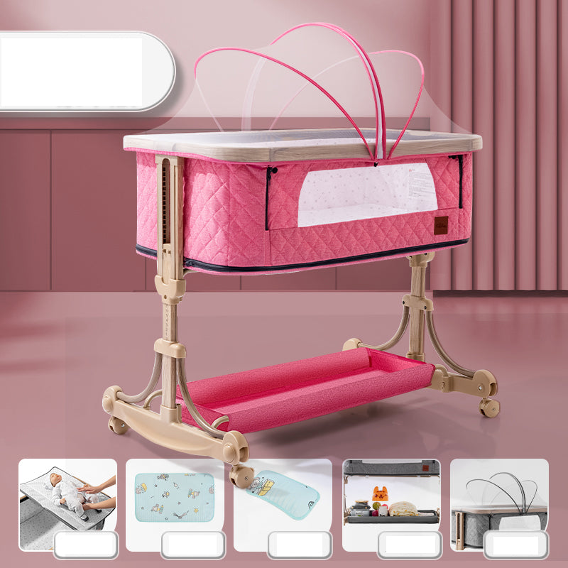 Metal Rectangle Bedside Crib Gliding Folding Crib Cradle for Baby and Toddler