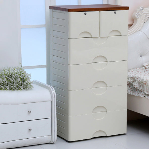 Scandinavian Plastic Kids Nightstand Vertical Nursery Dresser 6 Drawers for Home