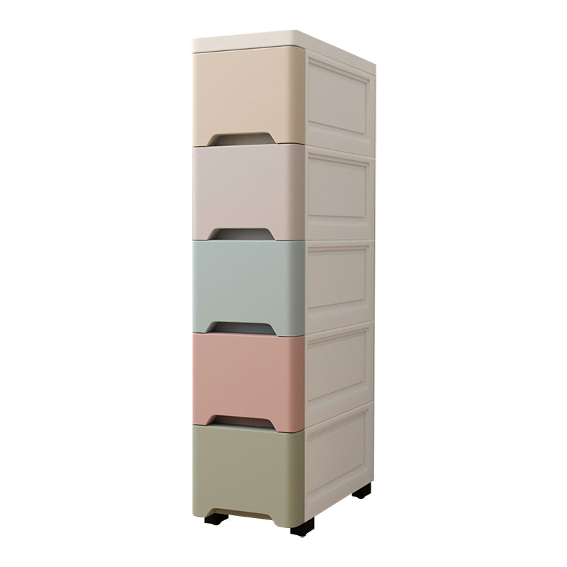 Modernism Plastic Nursery Dresser Vertical Kids Nightstand with 5 Drawers for Home