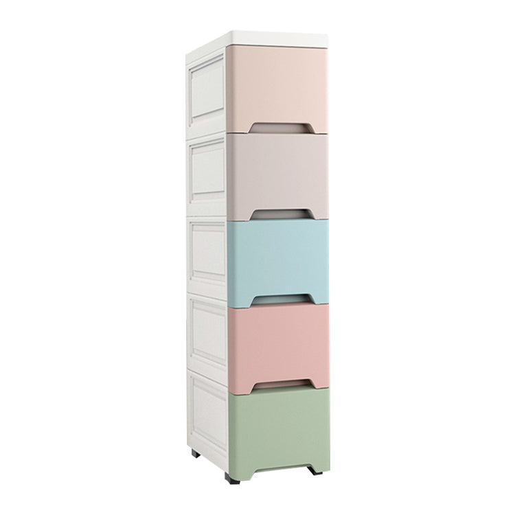 Modernism Plastic Nursery Dresser Vertical Kids Nightstand with 5 Drawers for Home