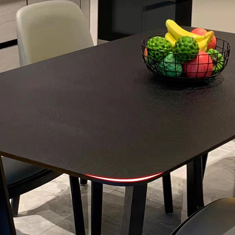 Black Modern Dining Table for Kitchen Rectangle Dinette Table with Wooden Base