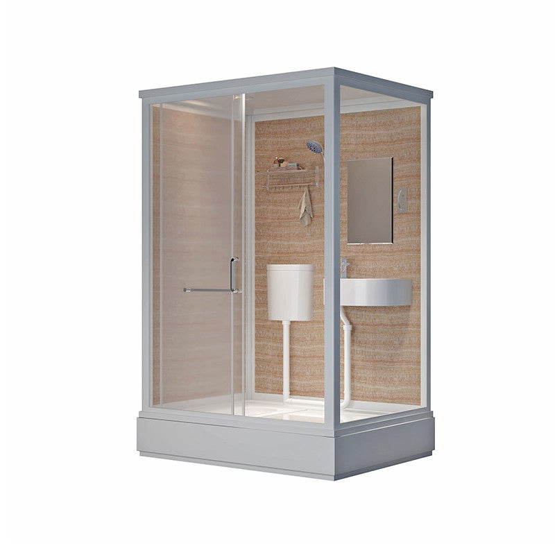 Rectangle Tempered Glass Shower Stall Frosted Semi-Frameless Shower Stall