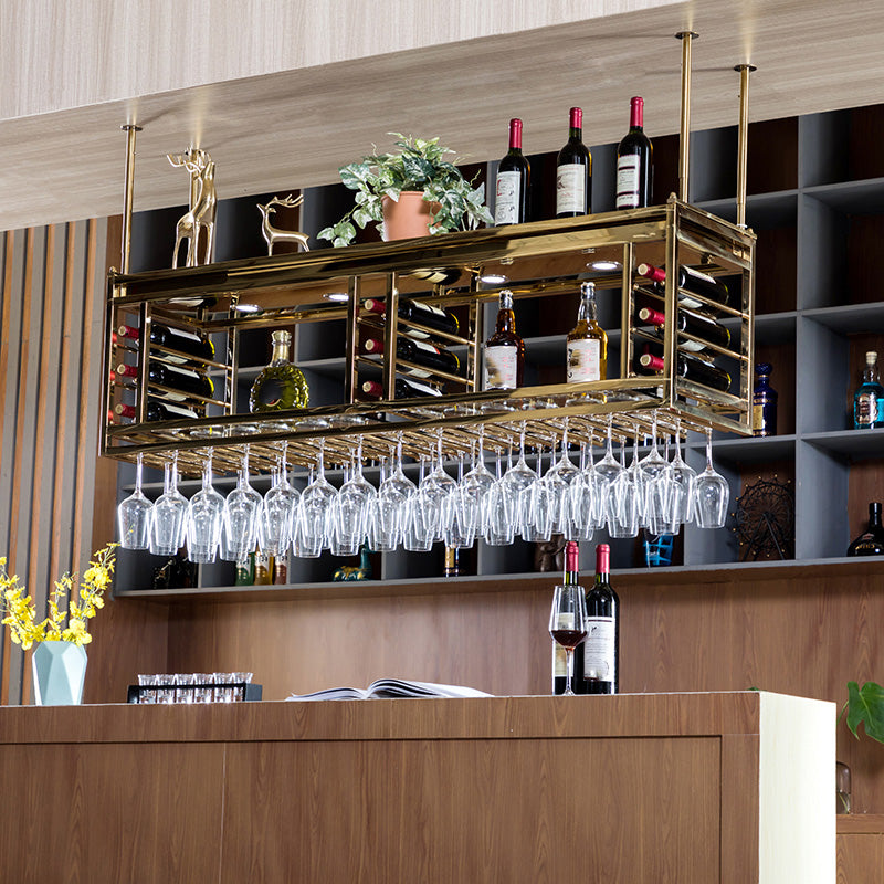 Glam Hanging Wine Rack Stainless Steel Wine Bottle & Glass Rack for Bar