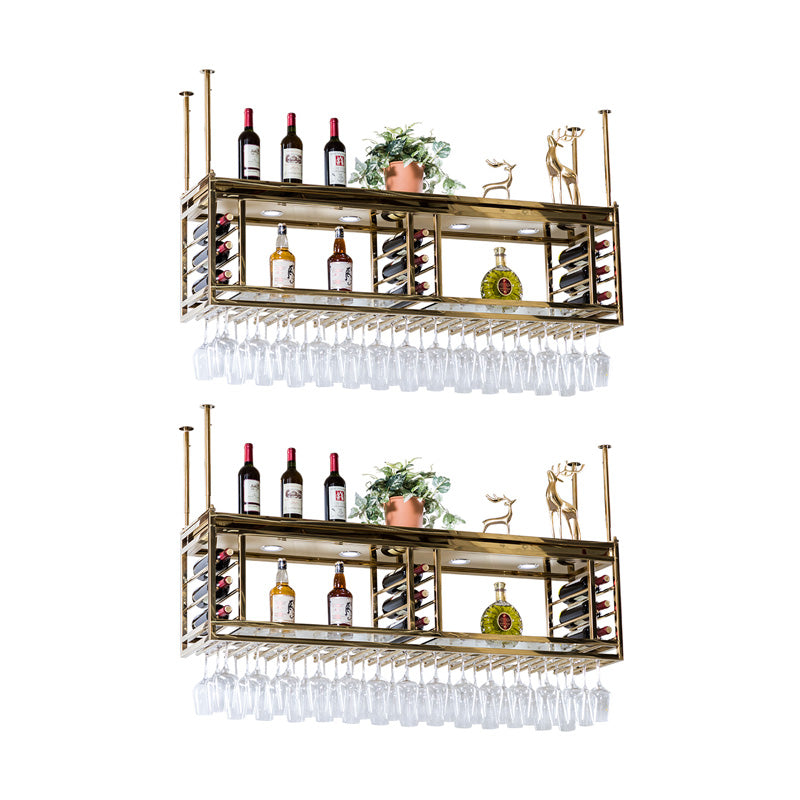 Glam Hanging Wine Rack Stainless Steel Wine Bottle & Glass Rack for Bar