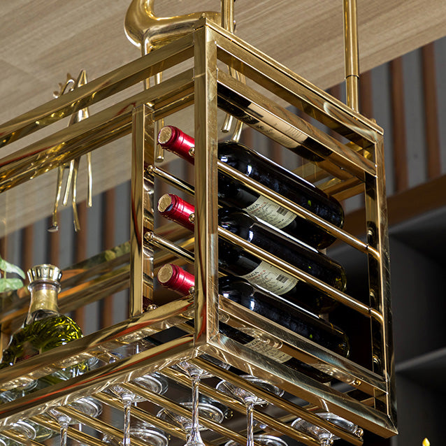 Glam Hanging Wine Rack Stainless Steel Wine Bottle & Glass Rack for Bar