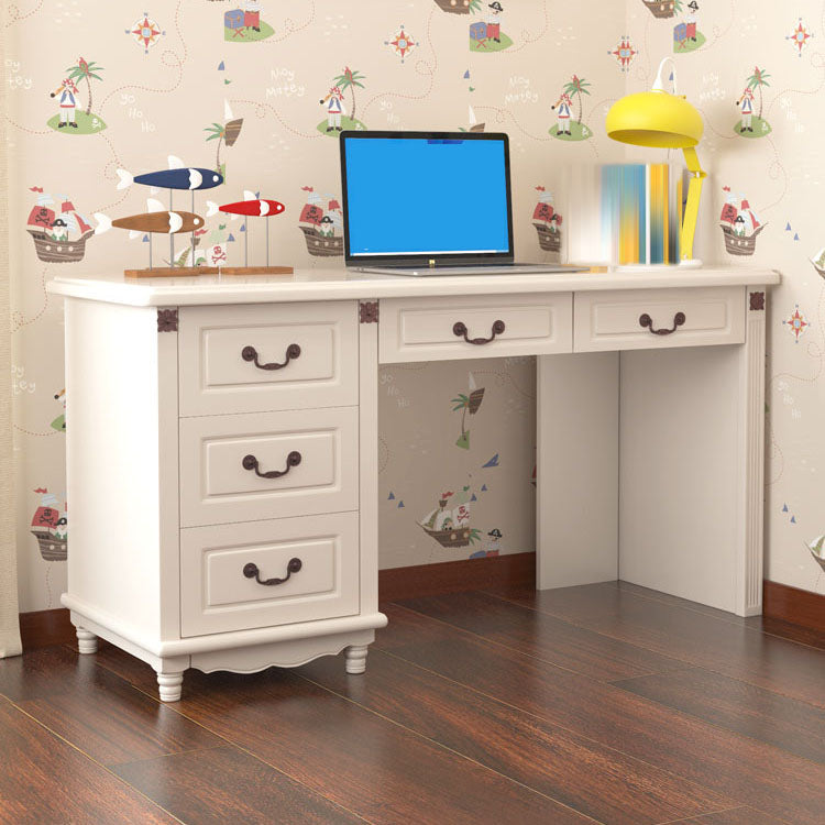 Wooden Writing Desk with Drawers and Solid Wood Base Modern Desk