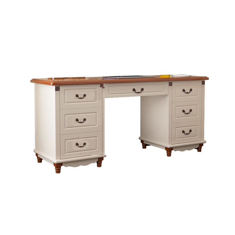 Wooden Writing Desk with Drawers and Solid Wood Base Modern Desk