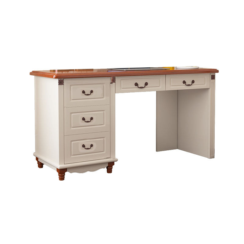 Wooden Writing Desk with Drawers and Solid Wood Base Modern Desk