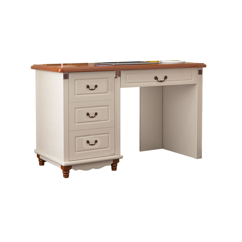 Wooden Writing Desk with Drawers and Solid Wood Base Modern Desk