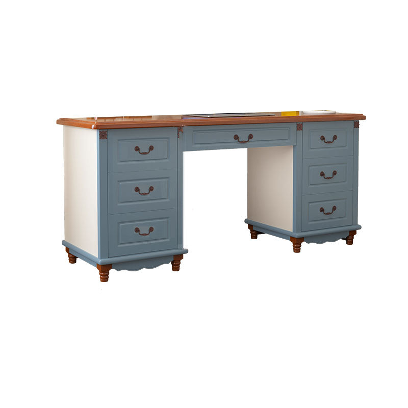 Wooden Writing Desk with Drawers and Solid Wood Base Modern Desk