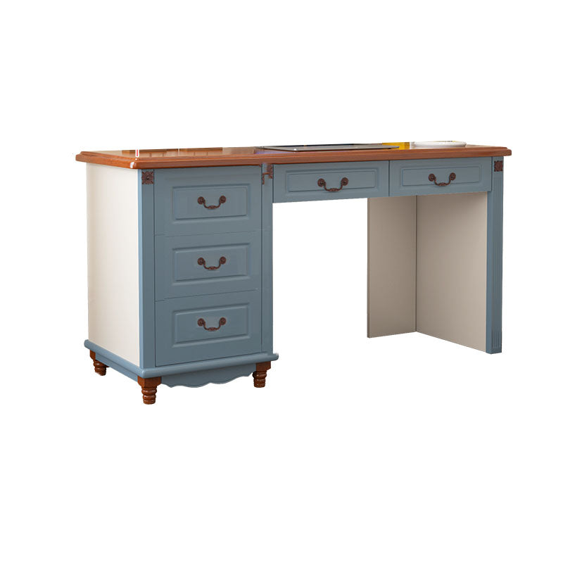 Wooden Writing Desk with Drawers and Solid Wood Base Modern Desk