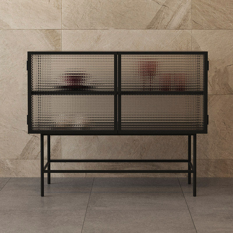 Contemporary Metal Buffet Table Glass Doors Sideboard with 2 Doors