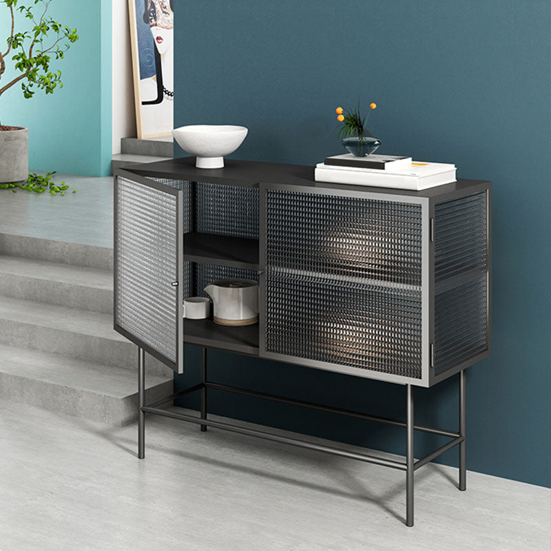 Contemporary Metal Buffet Table Glass Doors Sideboard with 2 Doors