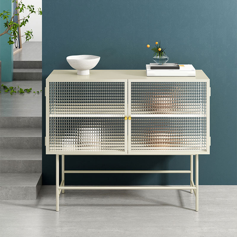 Contemporary Metal Buffet Table Glass Doors Sideboard with 2 Doors