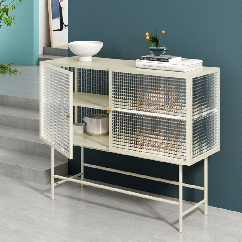 Contemporary Metal Buffet Table Glass Doors Sideboard with 2 Doors