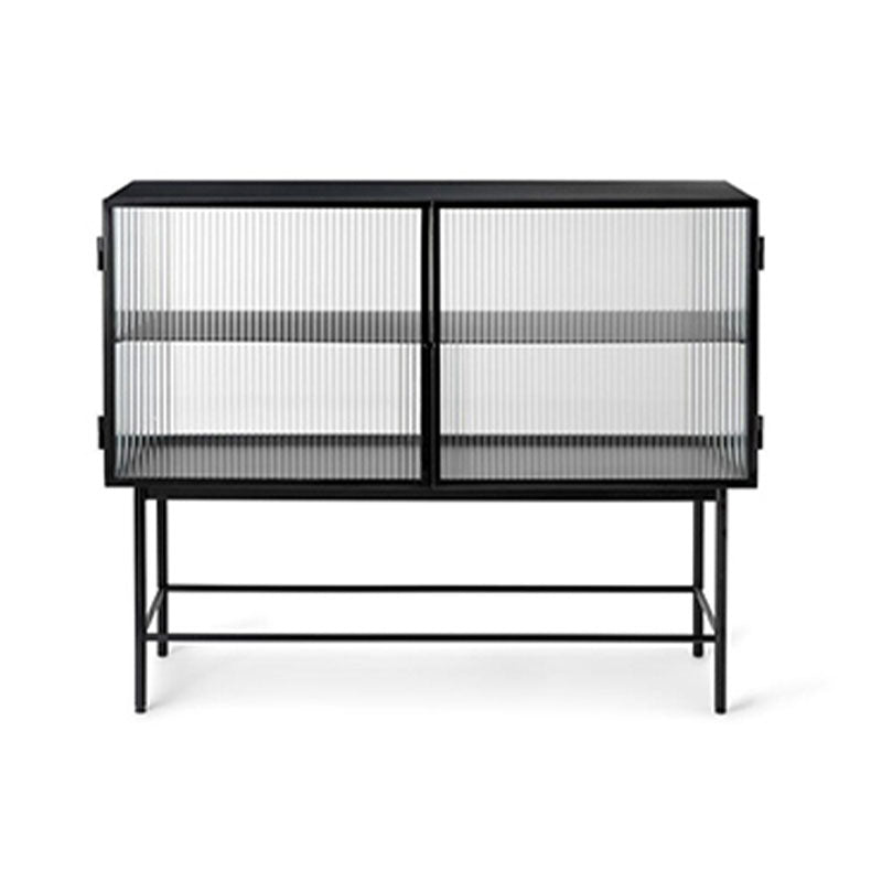 Contemporary Metal Buffet Table Glass Doors Sideboard with 2 Doors