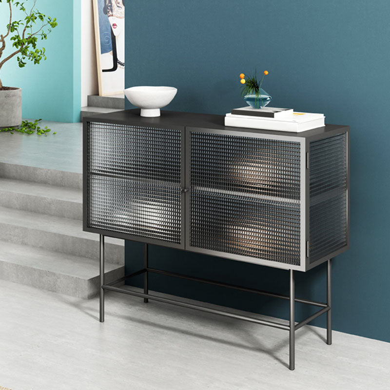 Contemporary Metal Buffet Table Glass Doors Sideboard with 2 Doors