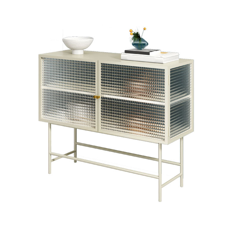 Contemporary Metal Buffet Table Glass Doors Sideboard with 2 Doors