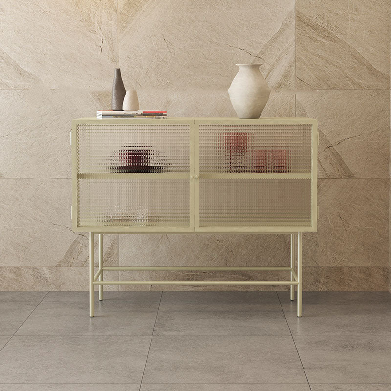 Contemporary Metal Buffet Table Glass Doors Sideboard with 2 Doors