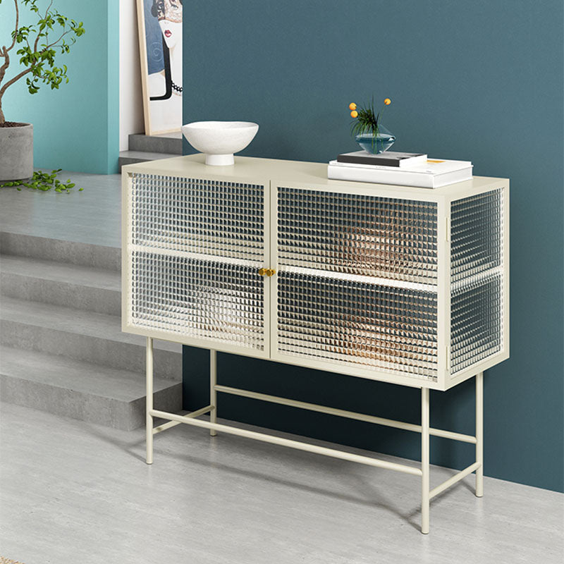 Contemporary Metal Buffet Table Glass Doors Sideboard with 2 Doors