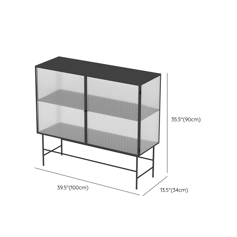 Contemporary Metal Buffet Table Glass Doors Sideboard with 2 Doors