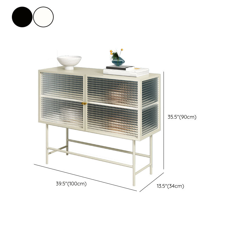 Contemporary Metal Buffet Table Glass Doors Sideboard with 2 Doors