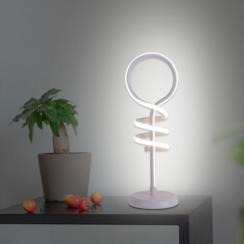 White Lollipop Desk Light Contemporary LED Acrylic Reading Lamp with Spiral Design in Warm/White Light