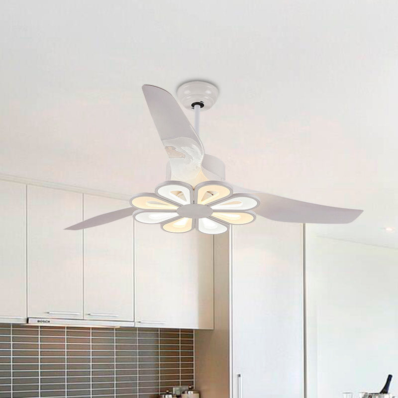 Metallic Flower Hanging Fan Light Contemporary 50" Wide LED White Semi Flushmount with 3 Blades