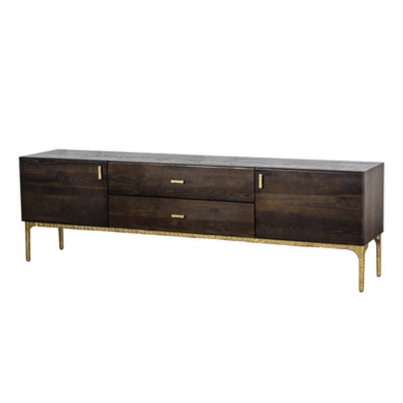 Glam Brown Media Console Wood TV Console with Metal Legs for Living Room