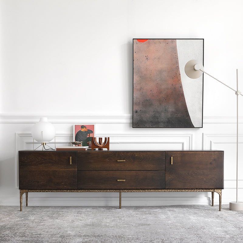 Glam Brown Media Console Wood TV Console with Metal Legs for Living Room