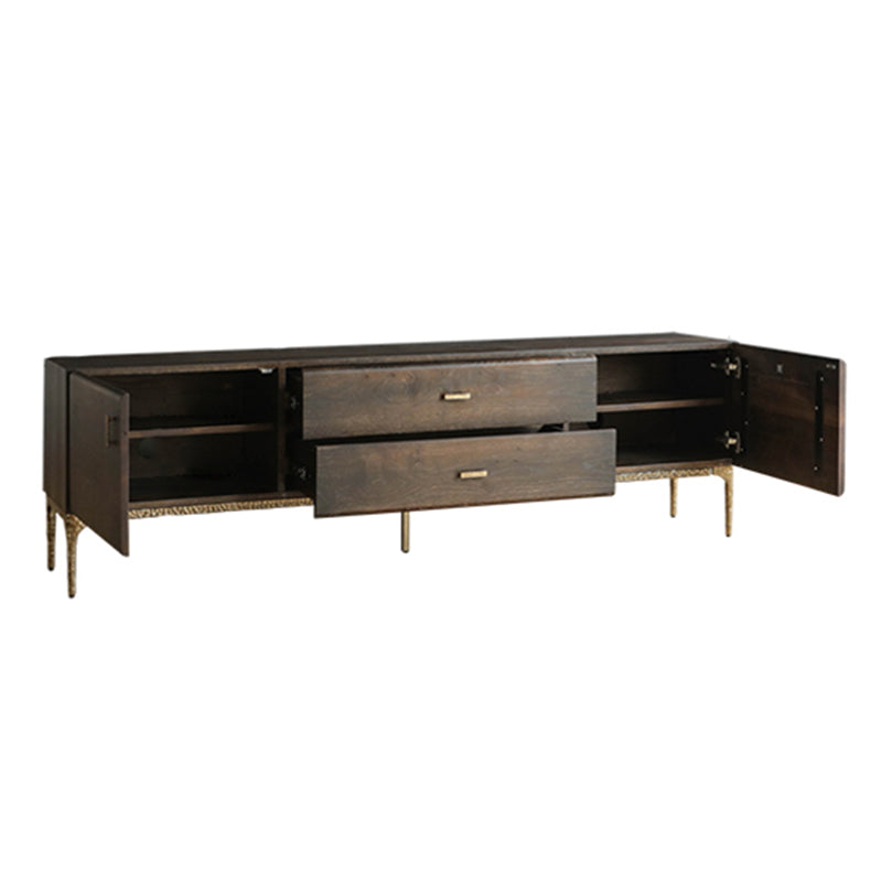 Glam Brown Media Console Wood TV Console with Metal Legs for Living Room