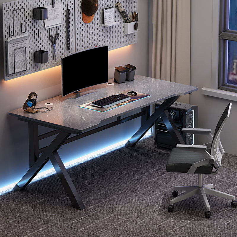 Industrial Freeform Gaming Desk Antique Finish Computer Desk with Steel Legs