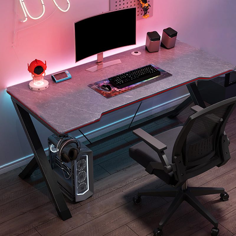 Industrial Freeform Gaming Desk Antique Finish Computer Desk with Steel Legs