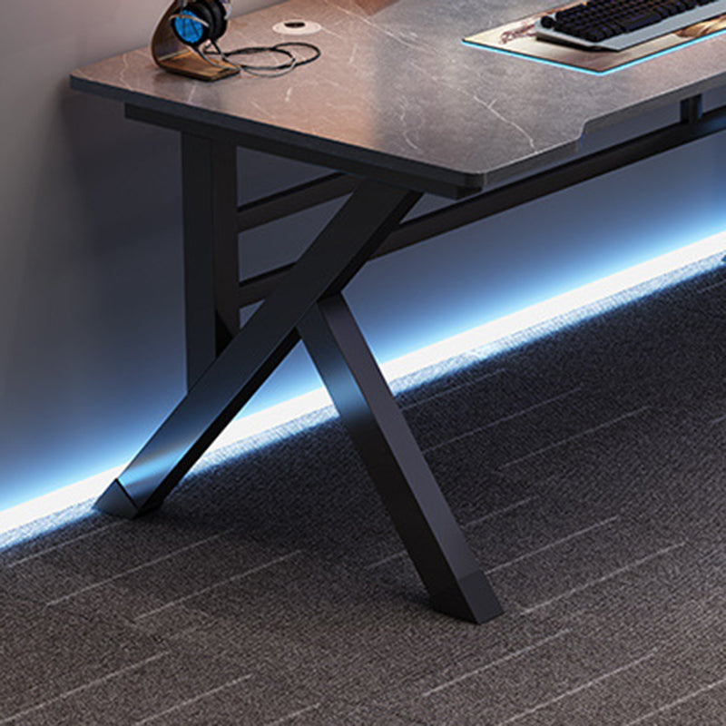 Industrial Freeform Gaming Desk Antique Finish Computer Desk with Steel Legs